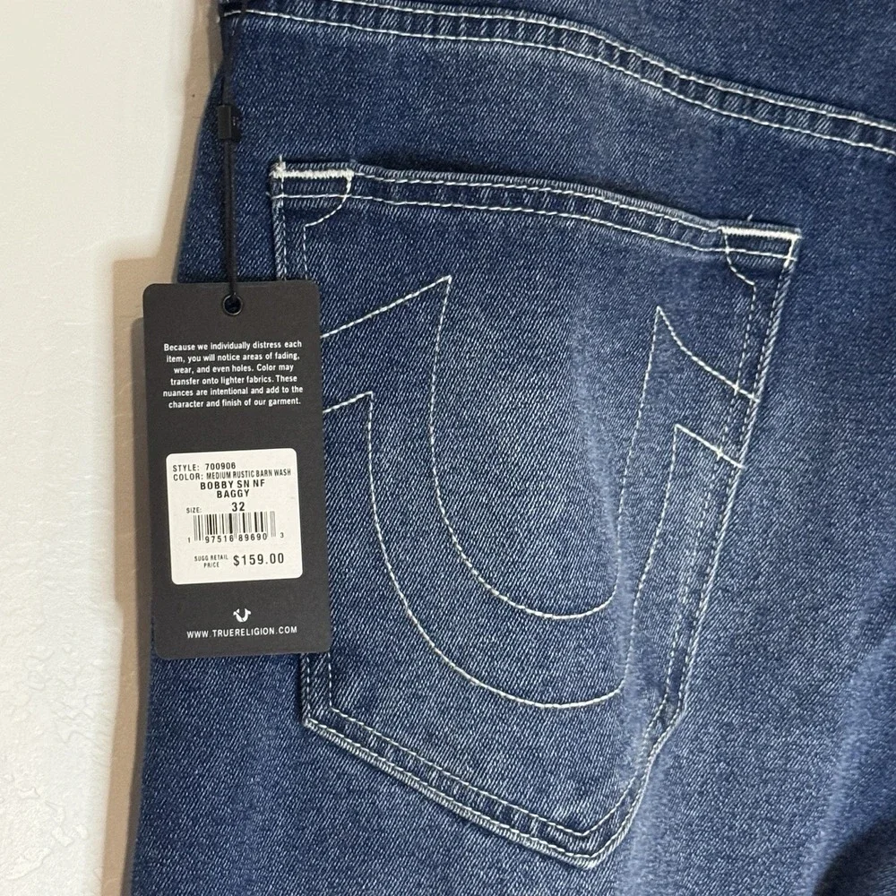 True Religion Jeans Bobby Relaxed Baggy Denim Blue Men Size W32 L32 NWT